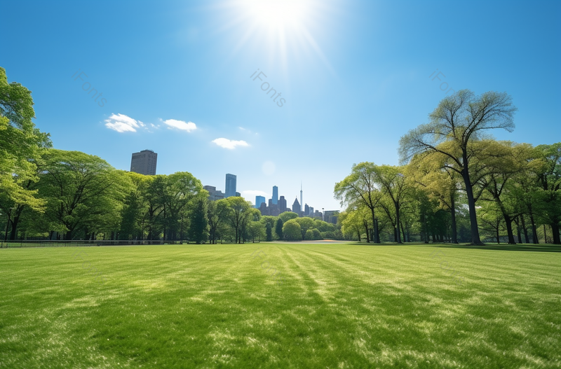 2018年5月8日,在美国纽约大草坪中央公园,樱花和绿树在阳光的照射下生长,高清,摄影图,摄影图片,图片大全,摄影图免费下载
